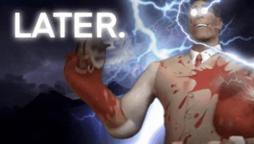 a man with blood on his body and the word later