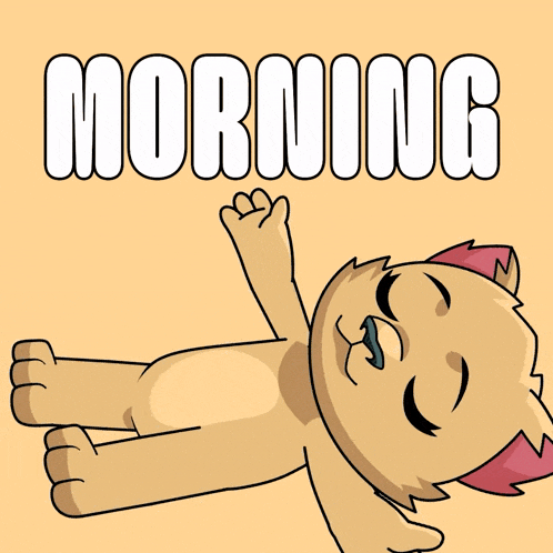 a cartoon cat is laying down with the word morning written above it