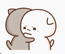 a cartoon cat is hugging another cat while crying .