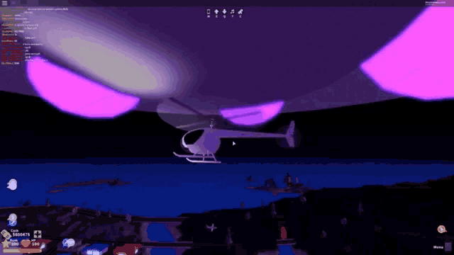 a helicopter is flying over a body of water