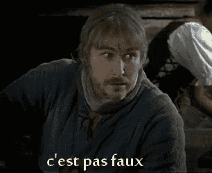 a man with a beard is saying " c'est pas faux " in french