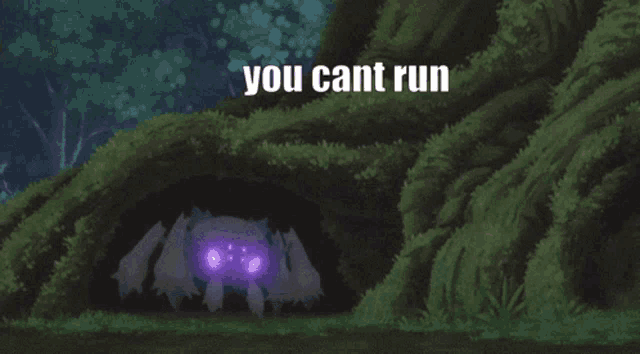 a cartoon spider with the words " you cant run " written above it