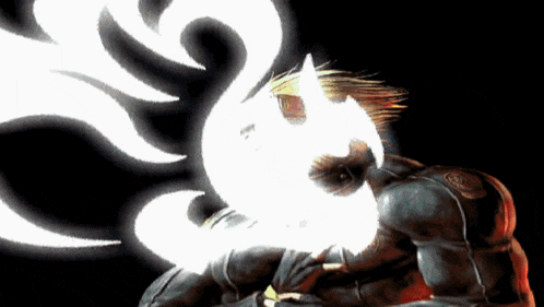 a man in a black suit with a white flame coming out of his head