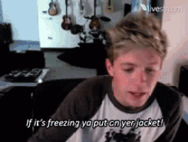 a young man says if it 's freezing ya put on yer jacket on a livestream
