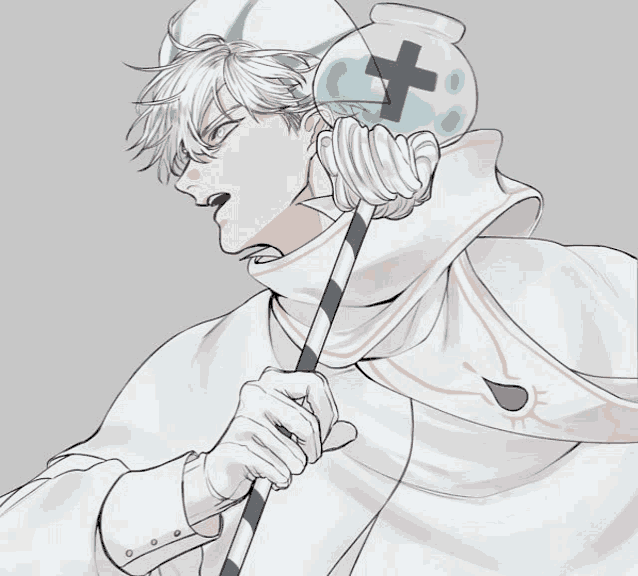 a drawing of a person with a cross on their head