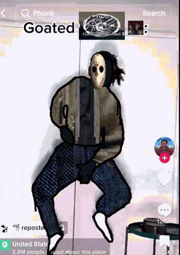 a drawing of a person wearing a jason voorhees mask on a phone