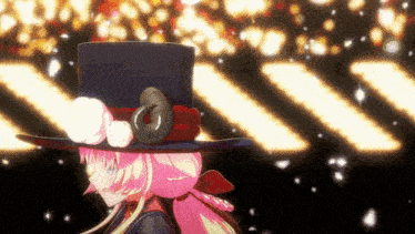 a girl with pink hair and a top hat