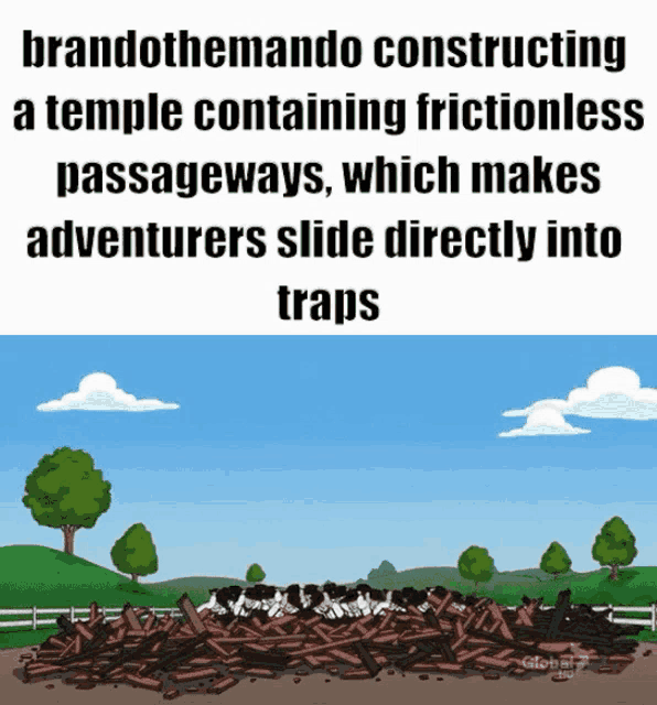 a cartoon of a pile of bricks with a caption that says brandothemando constructing a temple