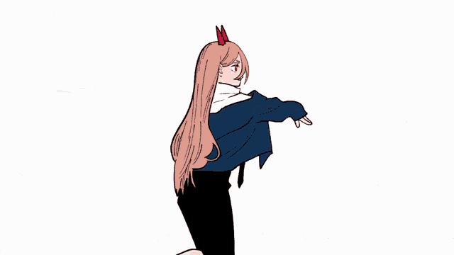 a drawing of a girl with long pink hair and a black tie