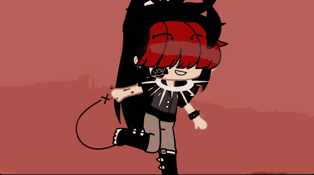 a drawing of a person with red hair and a black shirt