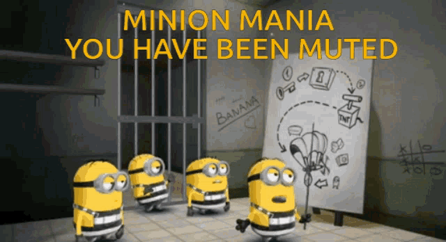 a group of minions are standing in front of a sign that says banana
