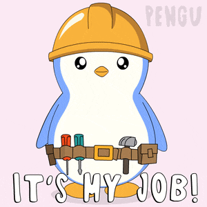 a penguin wearing a hard hat and tool belt with the words it 's my job