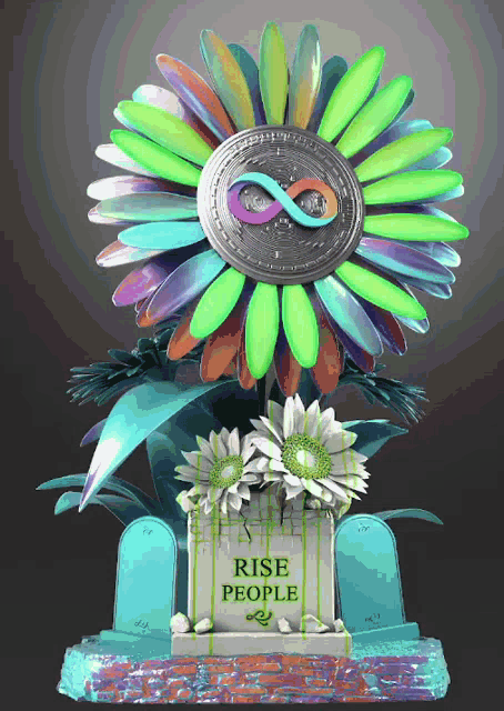 a statue of a flower with the words rise people on the bottom