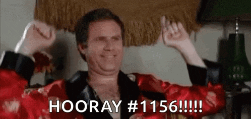 a man in a red robe is raising his arms in the air and says `` hooray # 1136 !!! '' .