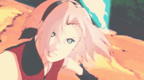 a close up of a cartoon character with pink hair and blue eyes