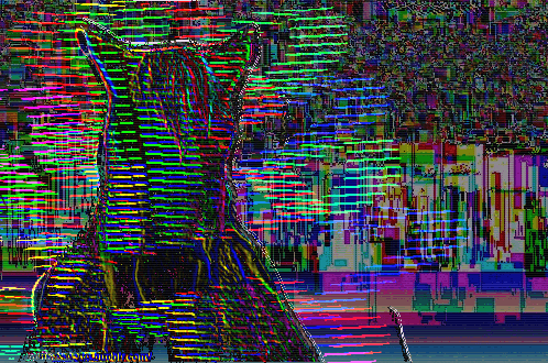 a colorful image of a cat is displayed in a glitch effect