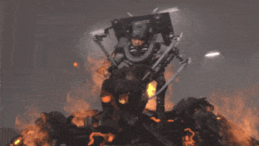 a computer generated image of a burning robot
