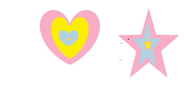 a pink heart and a yellow heart are next to a star