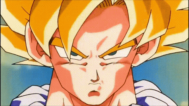 a close up of a cartoon character 's face with a blue sky in the background