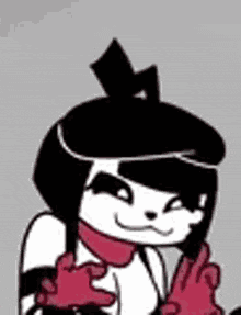 a black and white cartoon character wearing a beret and gloves is giving the middle finger .