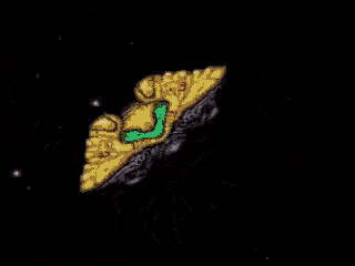 a pixel art drawing of a green and yellow object