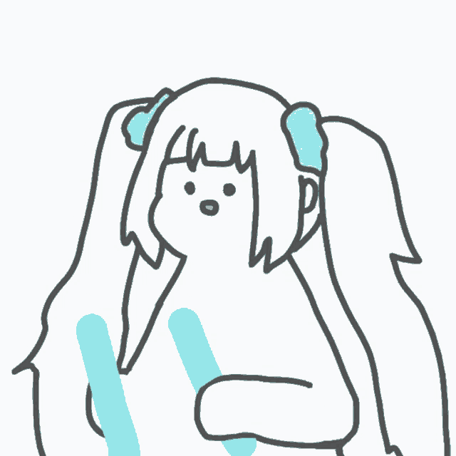 a drawing of a girl with pigtails and a blue ribbon on her head