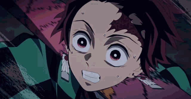 a close up of a anime character 's face with a surprised look on his face