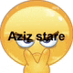 a cartoon smiley face with a hand covering its eyes and the words aziz stare written on it .