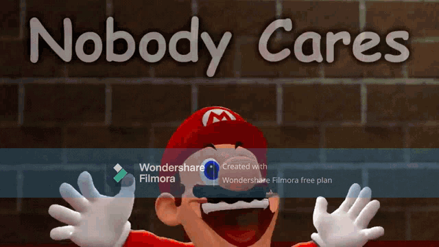 a cartoon of mario says nobody cares