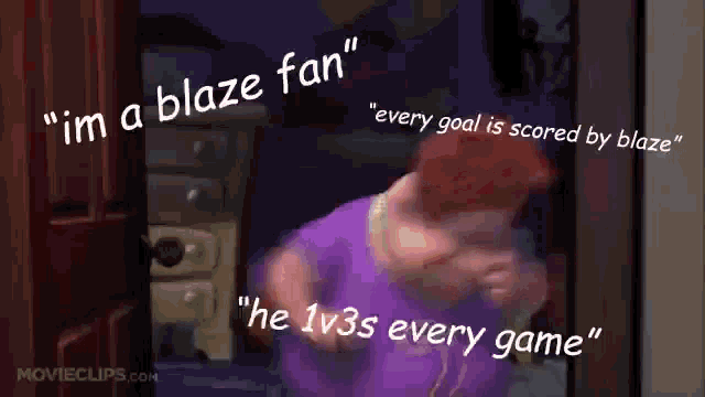 a cartoon character says " i 'm a blaze fan "