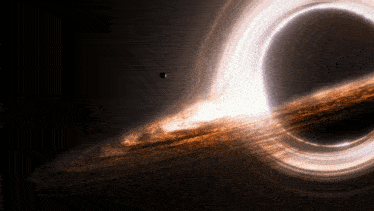 an artist 's impression of a black hole with a planet in the background