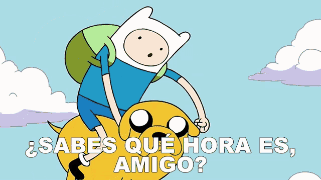 a cartoon character riding on the back of a dog with the words la hora de aventura written below him