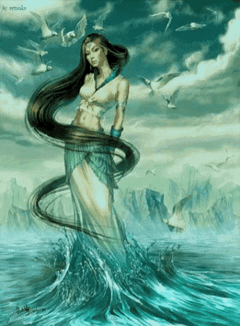 a woman with long hair is standing in the ocean