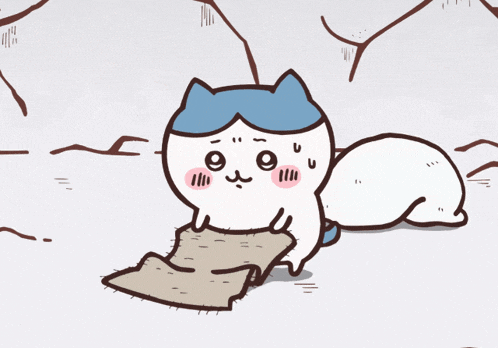 a cartoon drawing of a cat holding a piece of wood