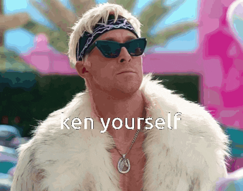 a man wearing sunglasses and a fur coat says " ken yourself " on the bottom