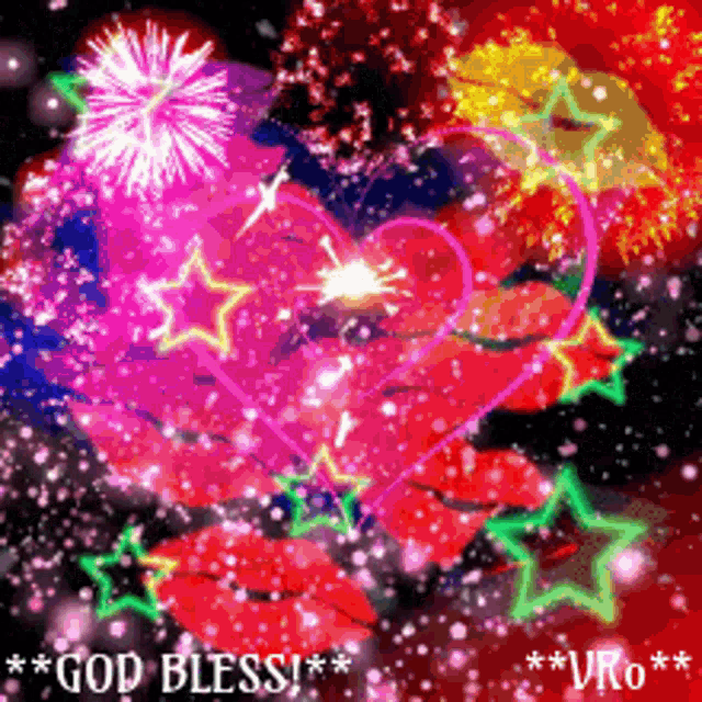 a colorful fireworks display with the words god bless written on the bottom