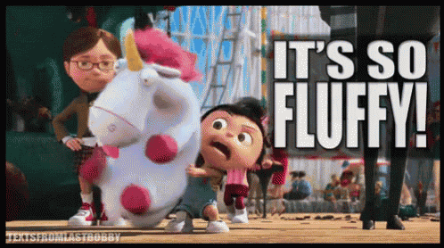 a cartoon unicorn with the words it 's so fluffy
