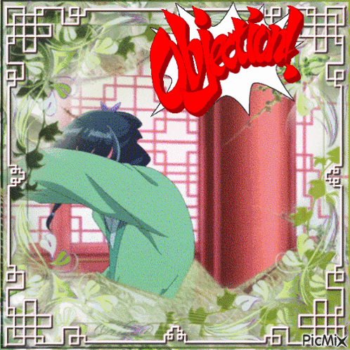 a picture of a cartoon character with the word objection in red