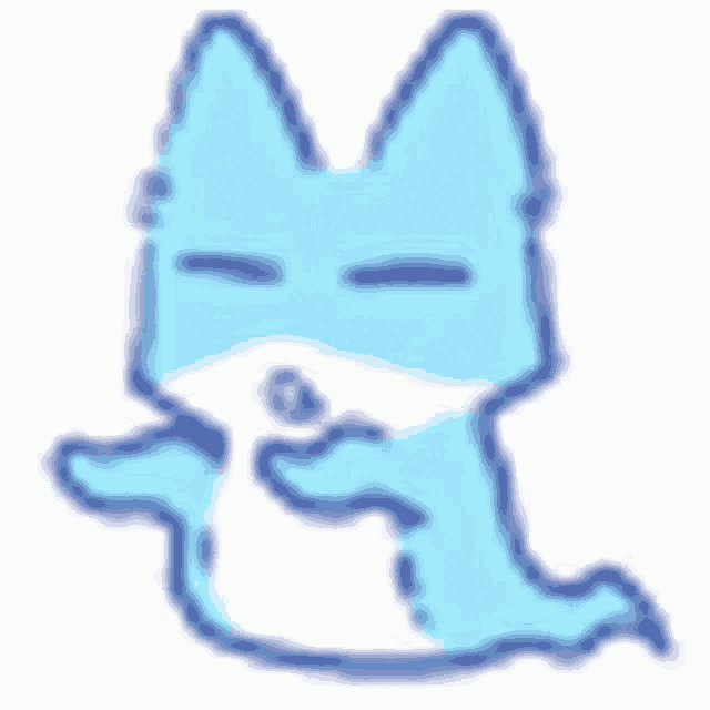 a cartoon drawing of a blue cat with a ghost tail .
