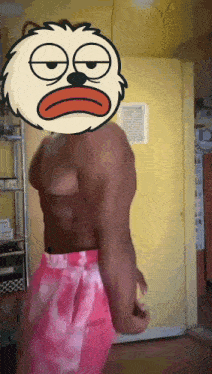 a man with a cartoon face on his head