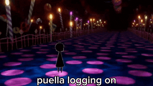 a video game scene with the words puella logging on in the corner