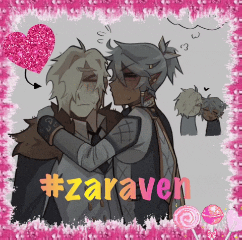a drawing of a man kissing another man with the hashtag #zaraven
