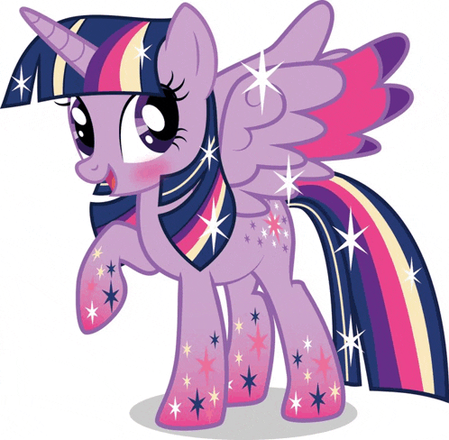 twilight sparkle from my little pony is a purple pony with wings and a rainbow tail