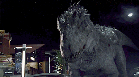 a dinosaur is standing in front of a building with a sign that says brooklyn