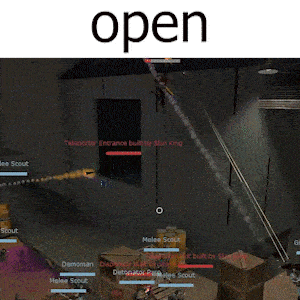 a group of people are playing a video game with the word open above them