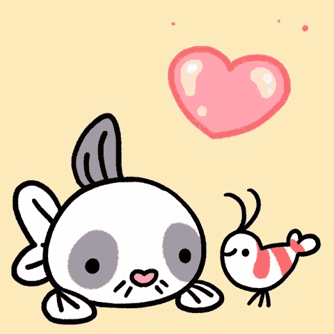 a cartoon of a fish and a bird with hearts coming out of their mouths