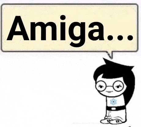 a cartoon character with glasses and a speech bubble that says amiga .