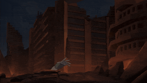 a cartoon of a man standing in the middle of a city