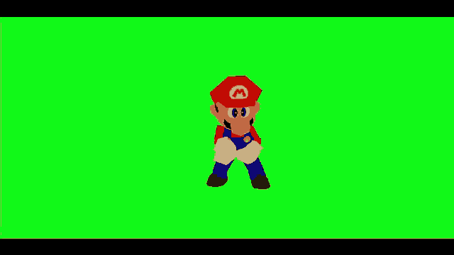a green screen shows a cartoon of mario holding a piece of paper