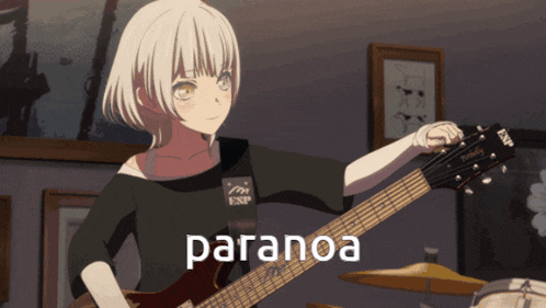 a girl is holding a guitar and the word paranoa is on the bottom